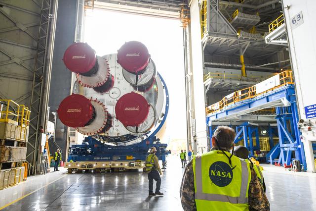 NASA image: NASA Prepares Artemis I SLS Rocket Stage for Move to Pegasus Barge